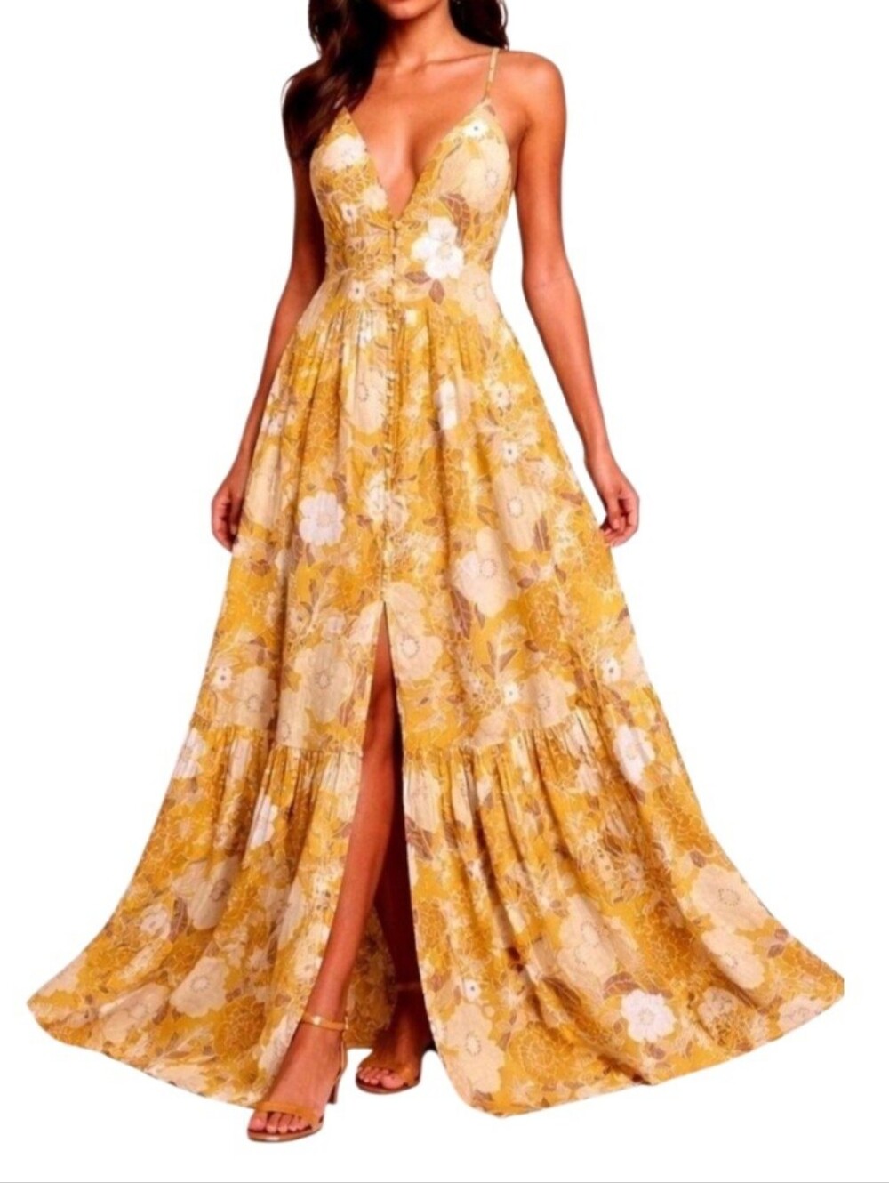 A&F Maxi Dress, Size XS, Linen Blend, Yellow Tones, Sleeveless
